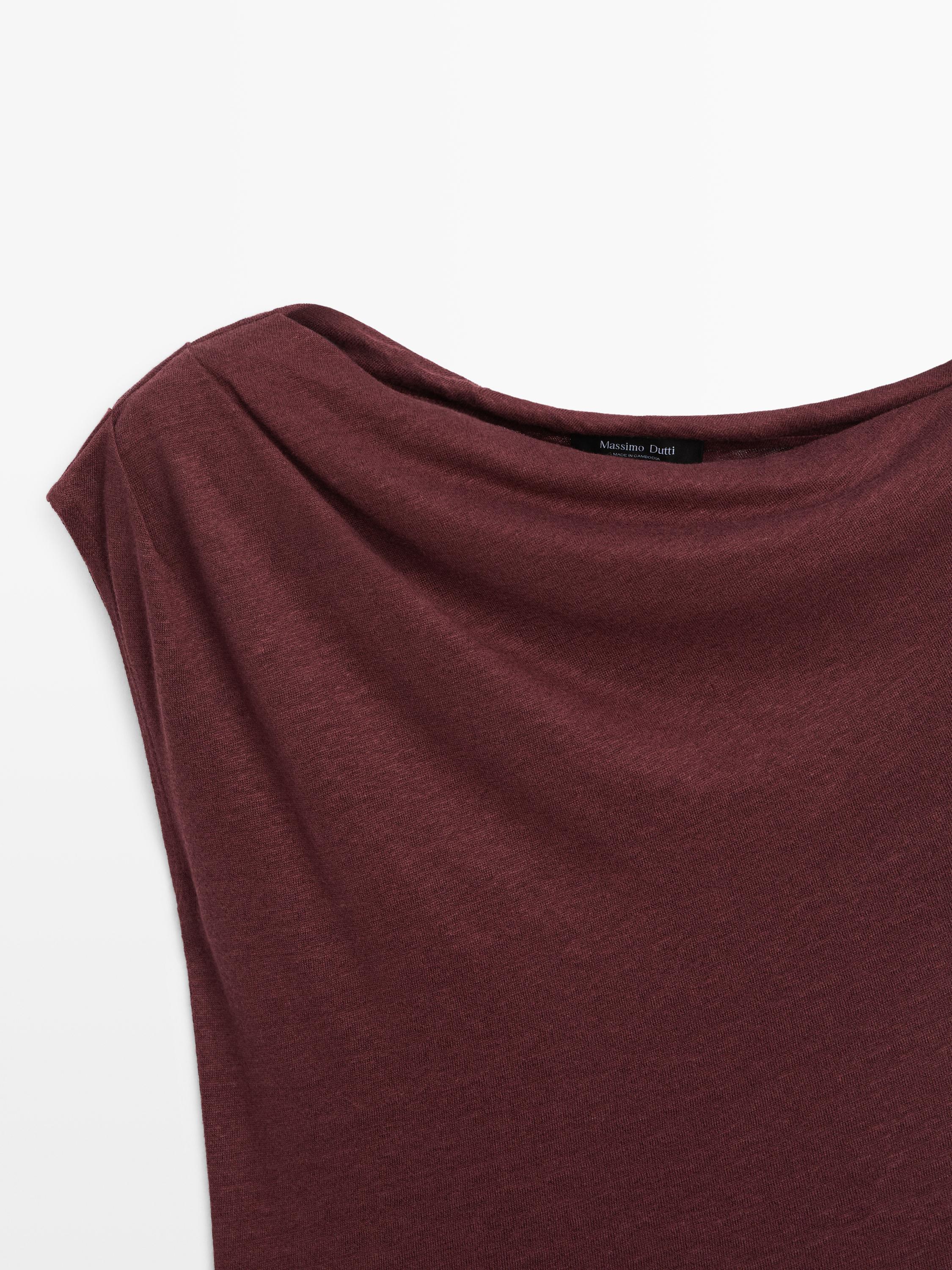 Top asymétrique drapé en lin mélangé